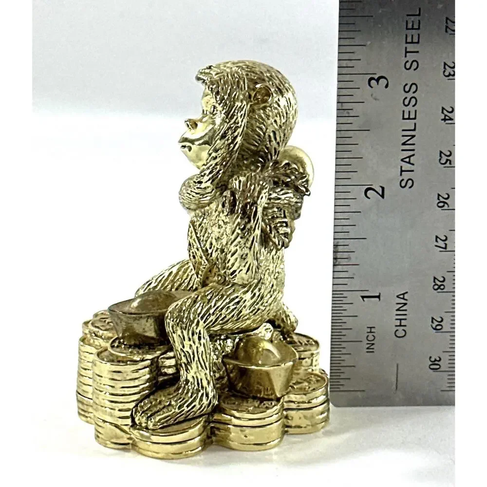 Artform Fine Collectibles Hinged Monkey Trinket Box Gold Tone Prosperity 3”